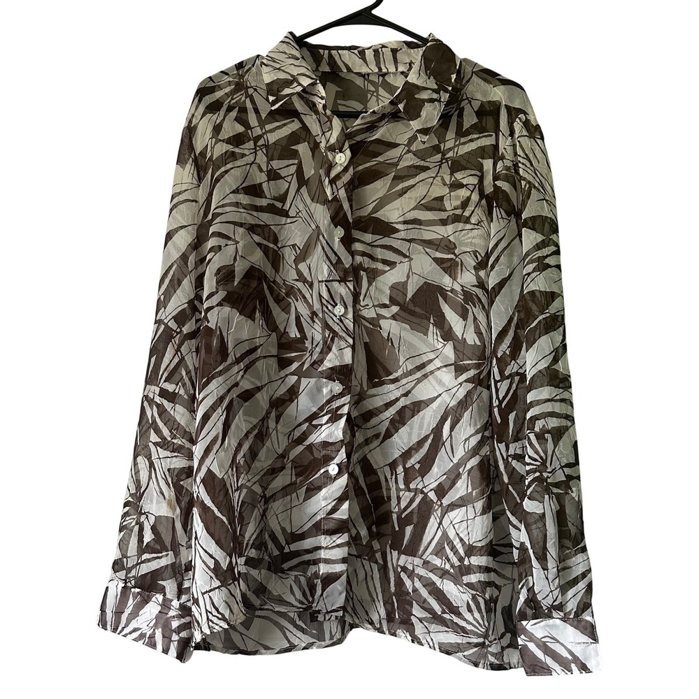 Abstract Print Button Up Shirt‎ Semi Sheer Lightweight Blouse Top